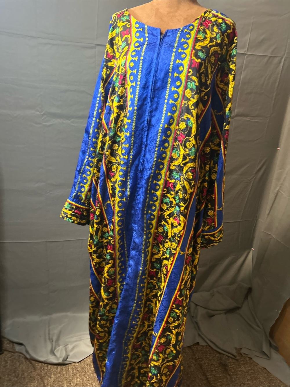 Vtg 80s Kathy White Baroque Paisley Caftan Lounger Dress Plus Size 3XL Roper